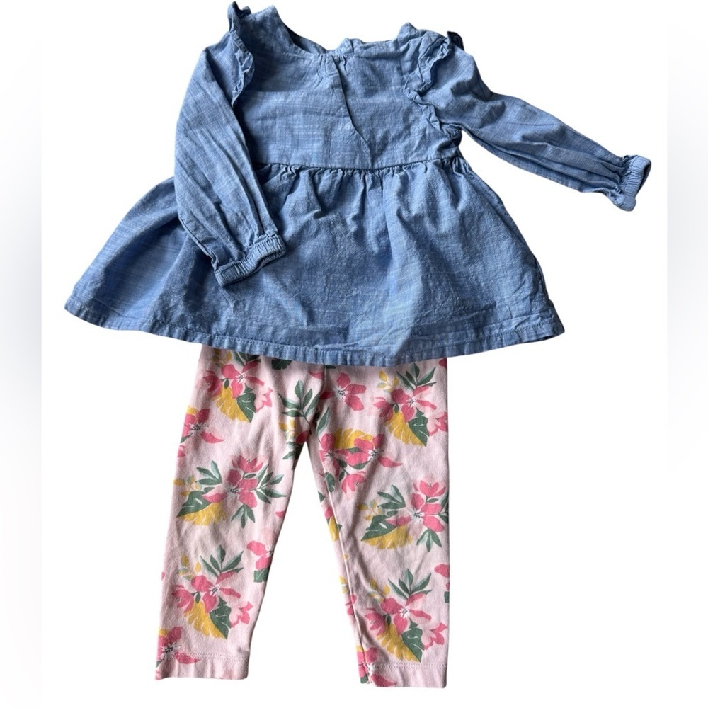 Toddler gir 2-piece fall outfit Long Sleeve top floral Leggings – Size 18 Months
